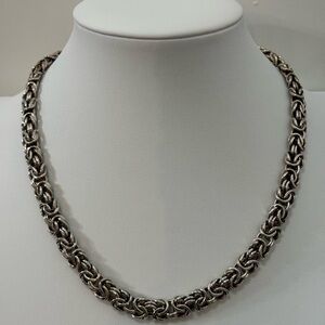 Vintage 925 Sterling Silver Flat Byzantine Necklace 18 inch Lobster Clasp